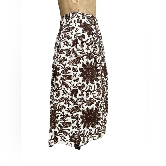 Talbots linen brown and cream floral A-line skirt size 10 - Picture 3 of 6